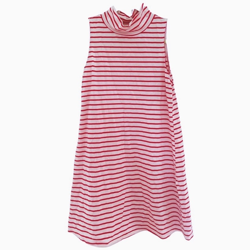 Cotton Red/White Striped Slvlss Turtleneck Dress